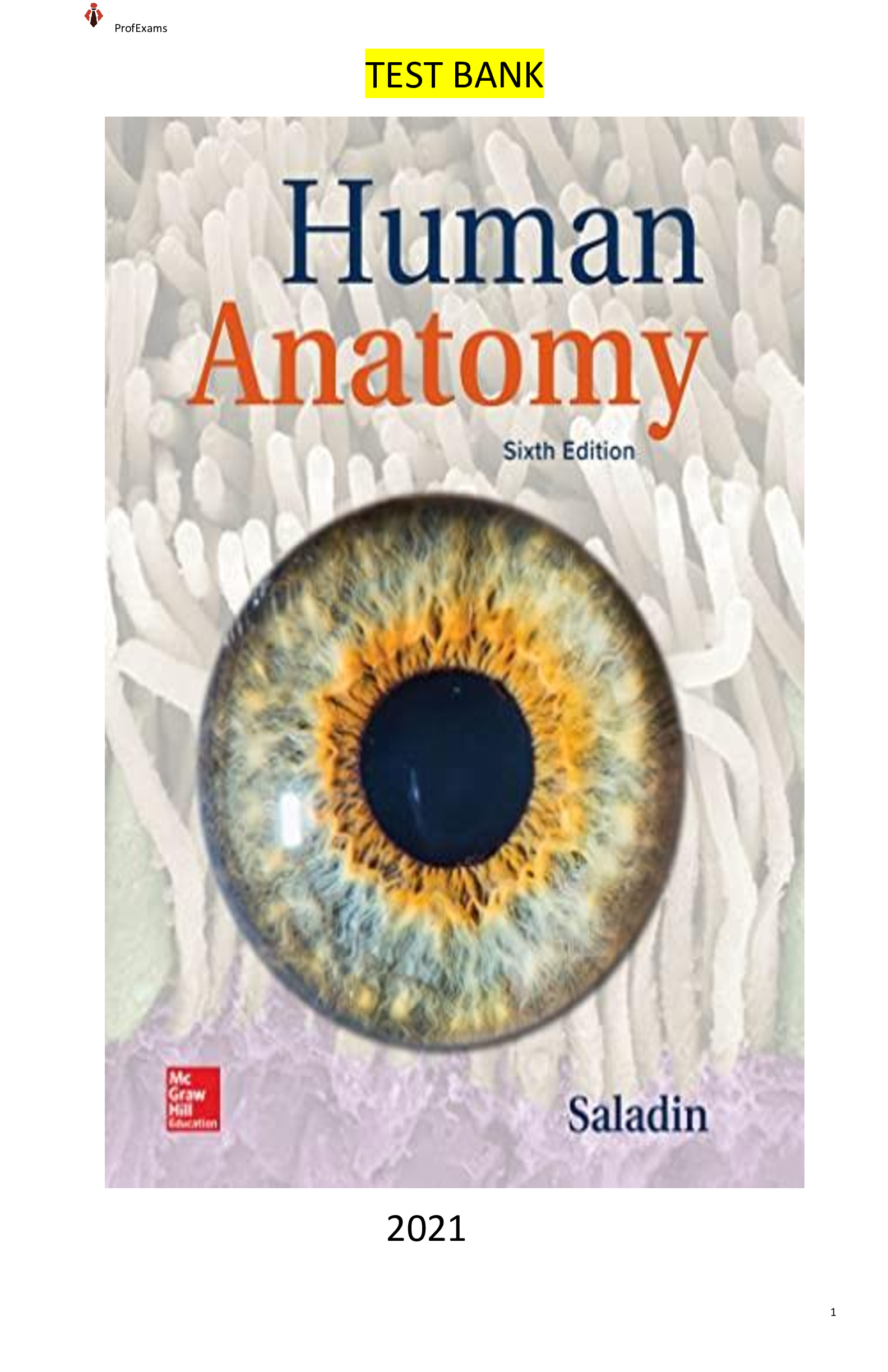 Preview of TEST BANK  for Human Anatomy 6th Edition Kenneth Saladin latest  for 2021 with ALL 1-28 Ch